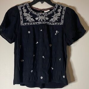Women’s Knox Rose Embroidered Black Top blouse gauzy size medium oversized